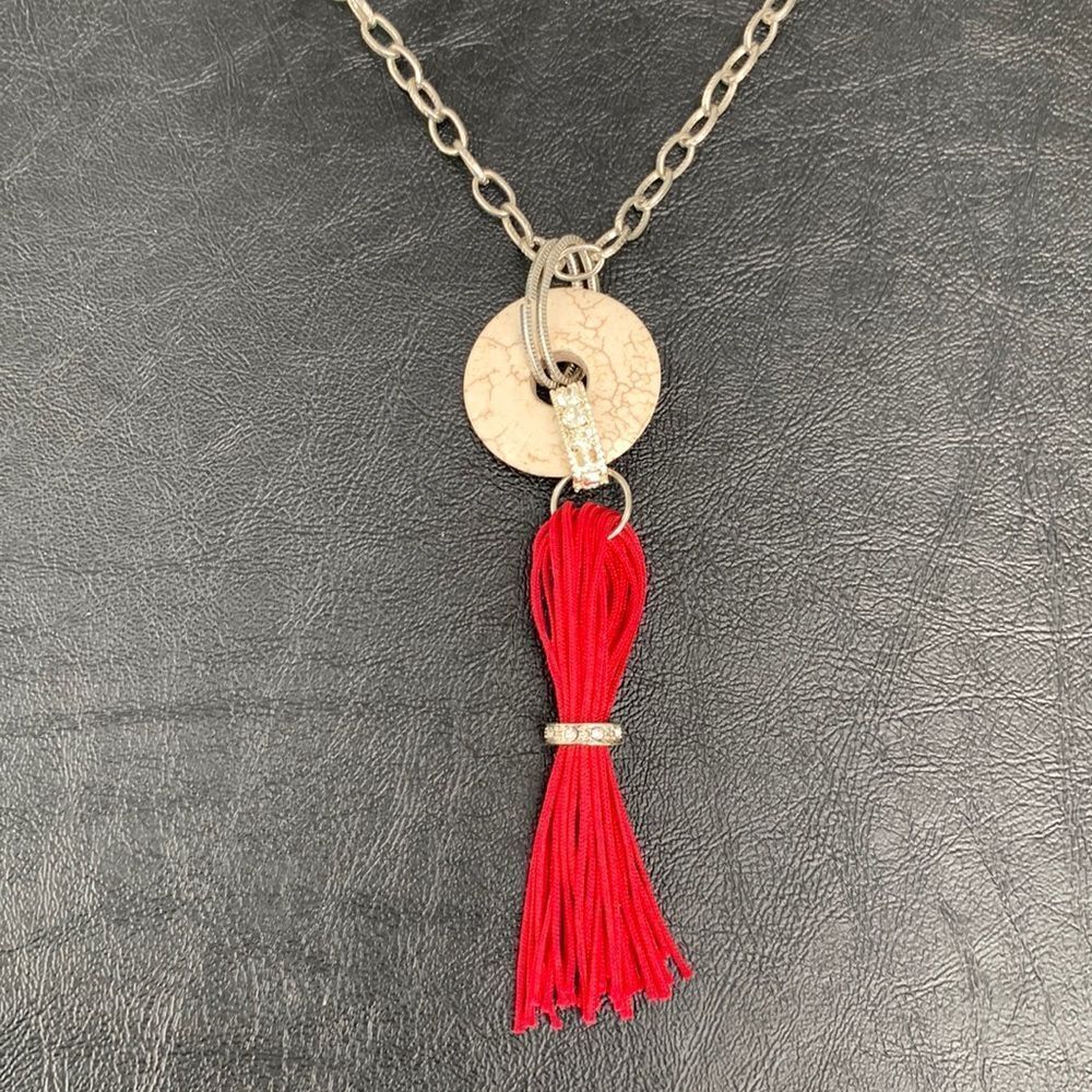 Silky Red Tassel Long Necklace
